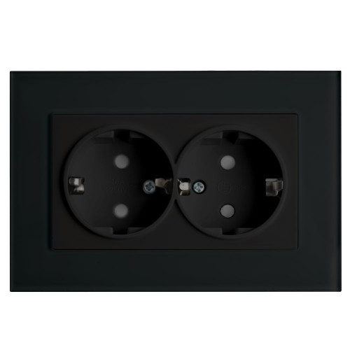 Розетка 2-местная c/з STEKKER, PST16-9014-03, с защитной шторкой, 250В, 16А, серия Эрна, черный