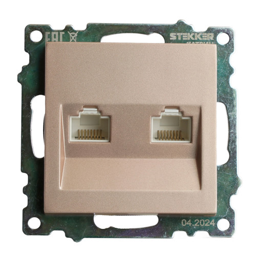 Розетка компьютерная 2-местная RJ-45 (механизм) STEKKER GLS00-7109-02, серия Катрин, шампань Розетка компьютерная 2-местная RJ-45 (механизм) STEKKER GLS00-7109-02, серия Катрин, шампань