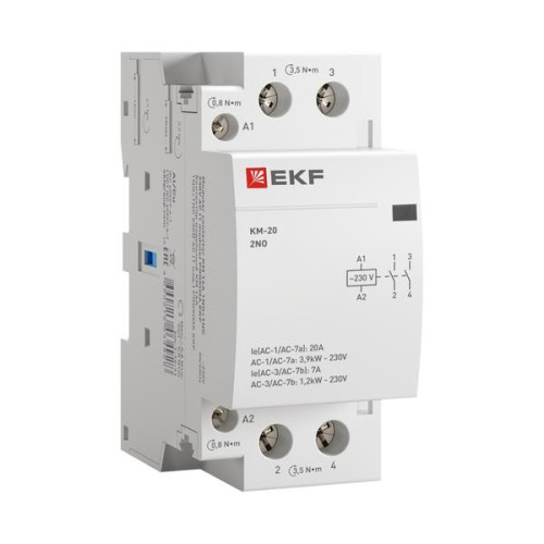 Контактор модульный КМ 20А 2NO 230В АС (2 мод.) PROXIMA EKF Контактор модульный КМ 20А 2NO 230В АС (2 мод.) PROXIMA EKF