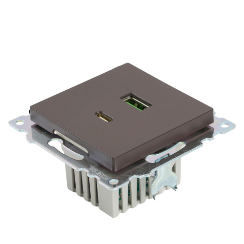 Розетка 2-местная USB + type C, STEKKER GLS10-7116-04, 250В, 3А, max 20W,серия Катрин, шоколад Розетка 2-местная USB + type C, STEKKER GLS10-7116-04, 250В, 3А, max 20W,серия Катрин, шоколад