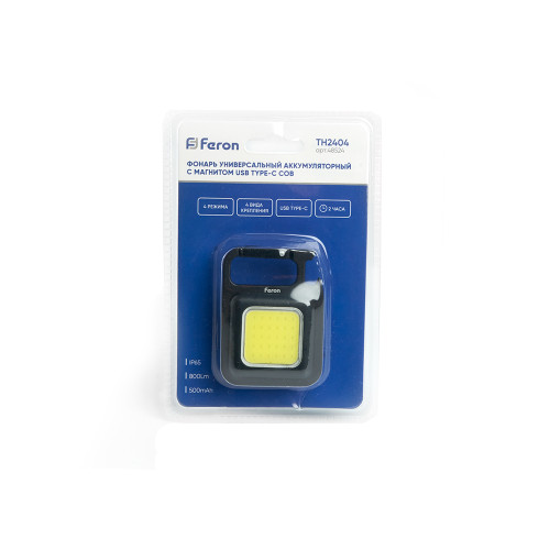 Фонарь универсальный FERON TH2404 аккумуляторный с магнитом USB type-C COB, пластик/алюминий Фонарь универсальный FERON TH2404 аккумуляторный с магнитом USB type-C COB, пластик/алюминий