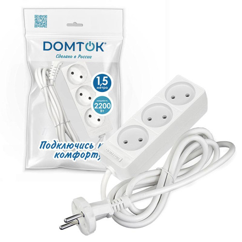 Удлинитель 3х1.5м без заземл. 10А IP20 2.2кВт ПВС 2х1 бел. DOMTOK 2349 Удлинитель 3х1.5м без заземл. 10А IP20 2.2кВт ПВС 2х1 бел. DOMTOK 2349
