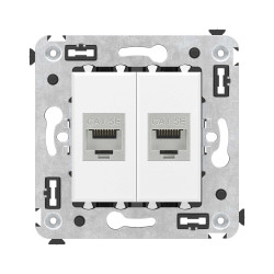 Компьютерная розетка RJ-45 без шторки в стену, кат.5e двойная экранированная, Avanti, белое облако