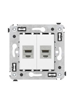 Компьютерная розетка RJ-45 без шторки в стену, кат.5e двойная экранированная, Avanti, белое облако