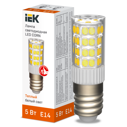 Лампа светодиодная CORN капсула 5Вт 230В 3000К керамика E14 IEK