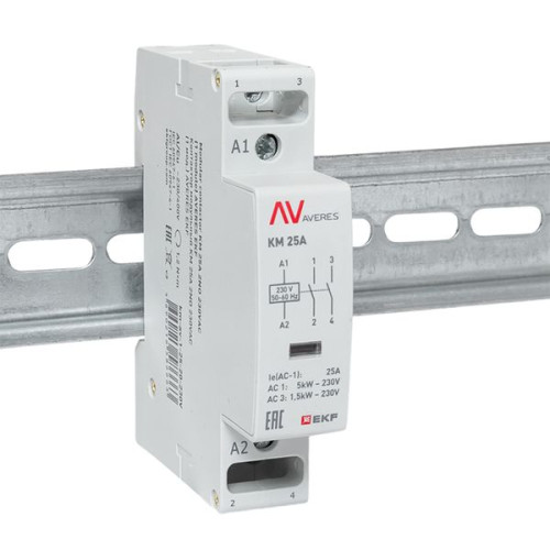 Контактор модульный КМ 25А 2NO 230В АС (1 мод.) AVERES EKF Контактор модульный КМ 25А 2NO 230В АС (1 мод.) AVERES EKF