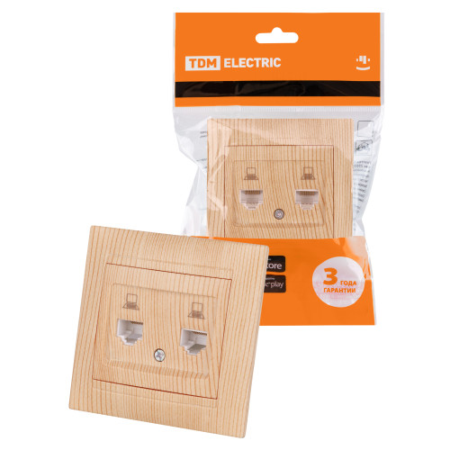 Розетка компьютерная двойная RJ45 сосна Розетка компьютерная двойная RJ45 сосна