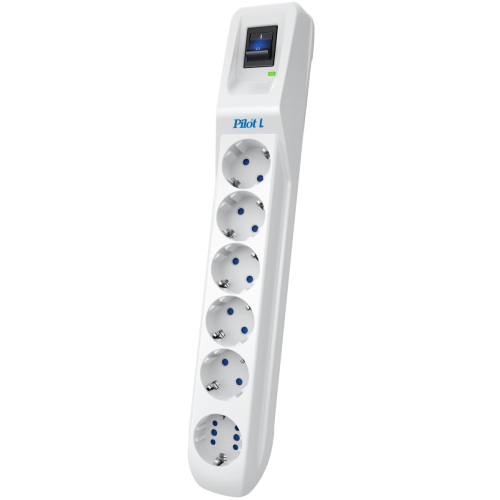 Сетевой фильтр Pilot L GP 6 розеток (5 евро + 1GP) 7 м/ Surge protector Pilot L GP 6 outlets (5 EUR + 1GP) 7 m white