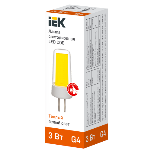 Лампа светодиодная COB капсула 3Вт 230В 3000К керамика G4 IEK