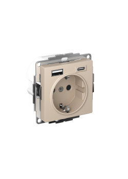 ATLASDESIGN РОЗЕТКА 16А с 2 USB A+C, 5В/2,4А/3,0А, 2х5В/1,5А, механизм, ПЕСОЧНЫЙ