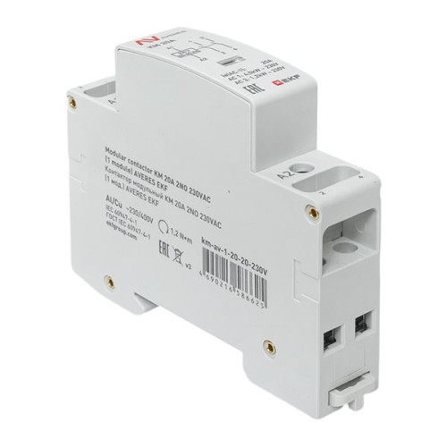 Контактор модульный КМ 20А 2NO 230В АС (1 мод.) AVERES EKF Контактор модульный КМ 20А 2NO 230В АС (1 мод.) AVERES EKF