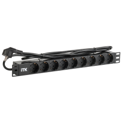 ITK PDU 9 розеток DIN49440 (нем. станд.) 1U, шнур 2м вилка DIN49441 (нем. станд.), алюминиевый профиль, черный