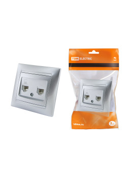 Розетка телефонная RJ11 + компьютерная RJ45 серебр. металлик 