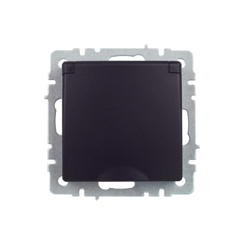 BRITE Розетка 1-местная с заземлением с защитными шторками и крышкой 16А IP44 РСбш10-3-44-БрЧ черный IEK