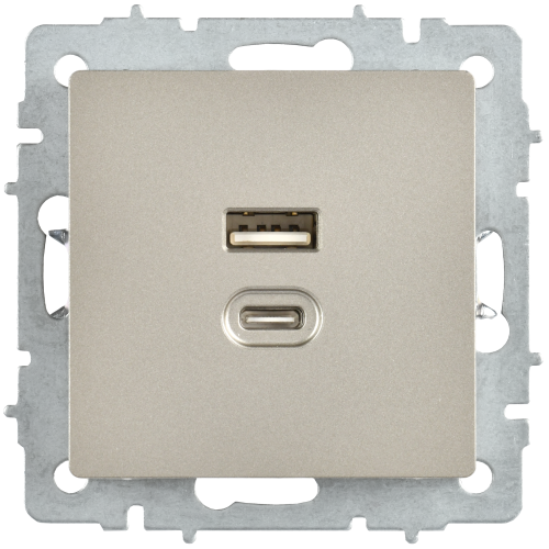 BRITE Розетка USB A+C 45Вт высокоскоростная зарядка РЮ11-2-БрШ шампань IEK BRITE Розетка USB A+C 45Вт высокоскоростная зарядка РЮ11-2-БрШ шампань IEK