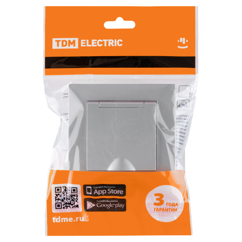 Розетка 2П+З 16А 250В IP44 с защ. шт. с крышкой серебр. металлик Розетка 2П+З 16А 250В IP44 с защ. шт. с крышкой серебр. металлик