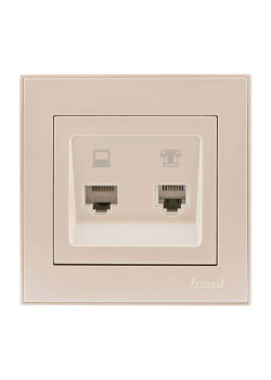 Розетка компьютерная + телефонная 2-м СП Rain RJ45 + RJ11 крем. LEZARD 703-0303-143