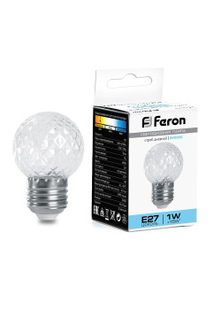 Лампа-строб Feron LB-377 Шарик прозрачный E27 1W 230V 6400K