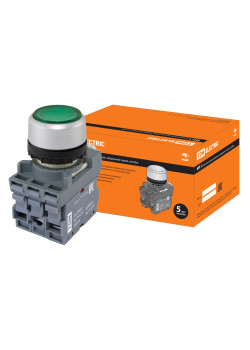 Кнопка MP1-21G(LED) в сборе d22мм/24В 1з+1р зеленая TDM