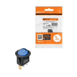 Выключатель клавишный круглый MIRS-101-3-B 250В AC/DC, 1P, 6А, (3с), ON-OFF, черный корпус, синяя клавиша с LED подсветкой TDM