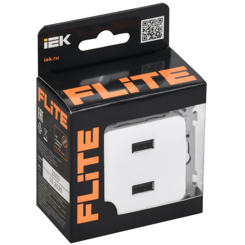 FLITE Розетка USB A+A 2,1А РЮ-2-ФлБ белый IEK FLITE Розетка USB A+A 2,1А РЮ-2-ФлБ белый IEK