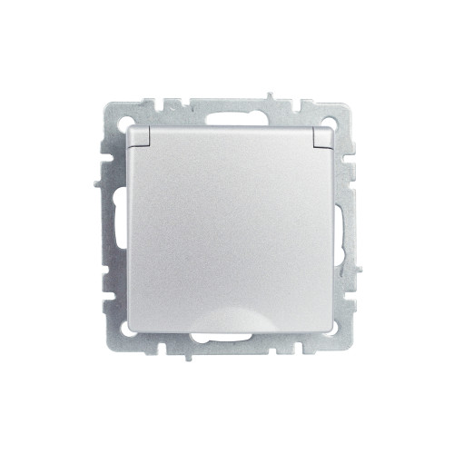 BRITE Розетка 1-местная с заземлением с защитными шторками и крышкой 16А IP20 РСбш10-3-БрА алюминий IEK
