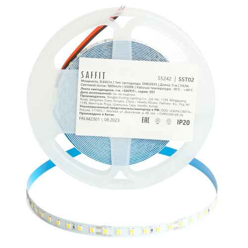 Лента светодиодная SST02 SAFFIT 120SMD(2835)/м 9.6Вт/м 12V 5000*8*1.22мм 6500К, IP20 Лента светодиодная SST02 SAFFIT 120SMD(2835)/м 9.6Вт/м 12V 5000*8*1.22мм 6500К, IP20