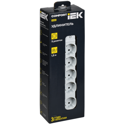 COMFORT Удлинитель У05К 5 мест 2P+PE 1,5м 3х1,5мм2 16А белый IEK COMFORT Удлинитель У05К 5 мест 2P+PE 1,5м 3х1,5мм2 16А белый IEK