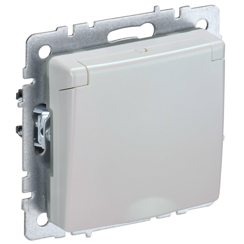BRITE Розетка 1-местная с заземлением с защитными шторками и крышкой 16А IP20 РСбш10-3-БрЖ жемчуг IEK