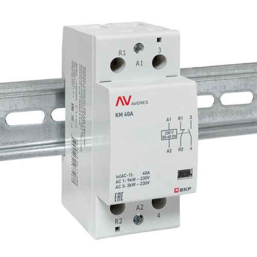 Контактор модульный КМ 40А 1NO+1NC 230В АС (2 мод.) AVERES EKF Контактор модульный КМ 40А 1NO+1NC 230В АС (2 мод.) AVERES EKF