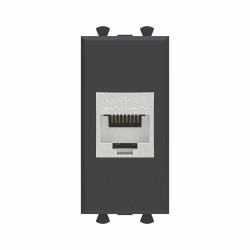 Компьютерная розетка RJ-45 без шторки модульная, кат.6А экранированная, Avanti, черный матовый, 1 модуль