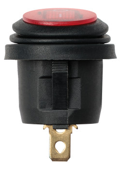 Выключатель клавишный круглый KCD2-101N/FS 250В AC/DC, 1P, 6А, (3с), ON-OFF, черный корпус, красная клавиша с LED подсветкой, IP54 TDM