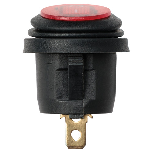 Выключатель клавишный круглый KCD2-101N/FS 250В AC/DC, 1P, 6А, (3с), ON-OFF, черный корпус, красная клавиша с LED подсветкой, IP54 TDM