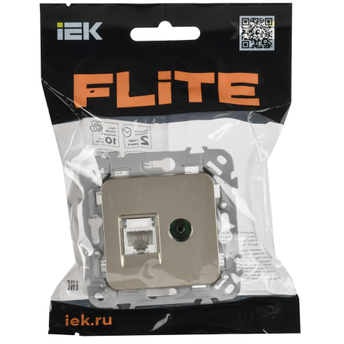 FLITE Розетка 2-местная RJ45/TV категория 5Е UTP РКТВ5е-2-0-ФлШ шампань IEK