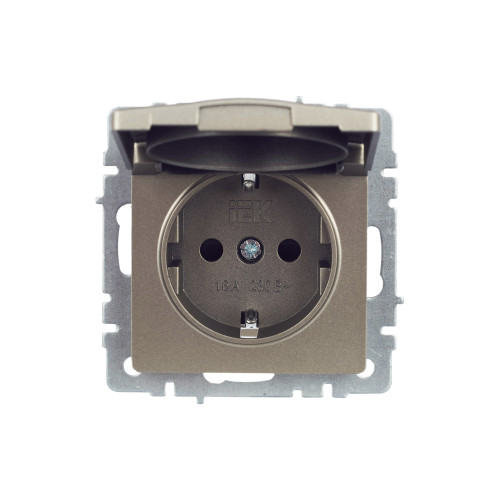 BRITE Розетка 1-местная с заземлением с защитными шторками и крышкой 16А IP44 РСбш10-3-44-БрШ шампань IEK BRITE Розетка 1-местная с заземлением с защитными шторками и крышкой 16А IP44 РСбш10-3-44-БрШ шампань IEK