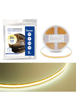 Лента светодиодная COB 720SMD(2110) 10Вт/м 24V 5000*8*1.8мм IP20 3000К, LS536 FERON СВОБОДНЫЙ РЕЗ