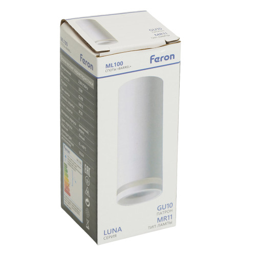 Светильник потолочный Feron ML100 Barrel LUNA MR11 GU10 35W 230V, белый Светильник потолочный Feron ML100 Barrel LUNA MR11 GU10 35W 230V, белый