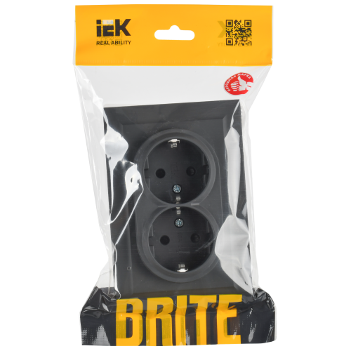 BRITE Розетка 2-местная с заземлением с защитными шторками 16А в сборе РСш12-3-БрГ графит IEK BRITE Розетка 2-местная с заземлением с защитными шторками 16А в сборе РСш12-3-БрГ графит IEK