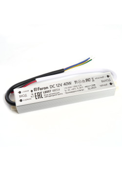 Трансформатор электронный для светодиодной ленты 40W 12V IP67 (драйвер), LB007 FERON