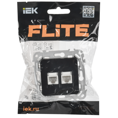 FLITE Розетка 2-местная RJ45/RJ11 категория 5Е/3 UTP РКТ5е/3-2-0-ФлЧ черный IEK