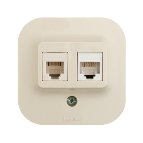 Розетка компьютерная + телефонная 2-м ОП 2мод. Quteo RJ45 + RJ11 кат.5E UTP IP20 сл. кость Leg 782251 Розетка компьютерная + телефонная 2-м ОП 2мод. Quteo RJ45 + RJ11 кат.5E UTP IP20 сл. кость Leg 782251