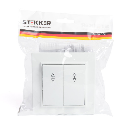 Переключатель 2-клавишный STEKKER PSW10-9005-01, 250В, 10А, серия Эрна, белый Переключатель 2-клавишный STEKKER PSW10-9005-01, 250В, 10А, серия Эрна, белый