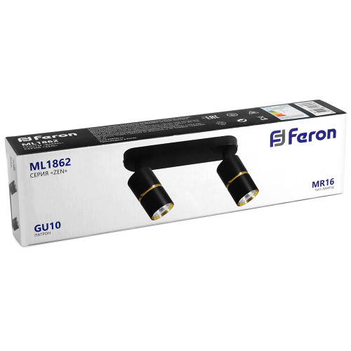 Светильник Feron ML1862 ZEN настенно-потолочный под лампу GU10, чёрный, золото Светильник Feron ML1862 ZEN настенно-потолочный под лампу GU10, чёрный, золото