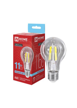 Лампа светодиодная LED-A60-deco 11Вт грушевидная прозрачная 6500К холод. бел. E27 1160лм 230В IN HOME 4690612026169