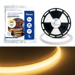 Светодиодная неоновая лента Feron LS651, 180SMD(2835)/m 14,4W/m 12V 5m IP68 3000К  с 2 заглушками, 2 заглушками c проводом, 10 креплениями в комплекте