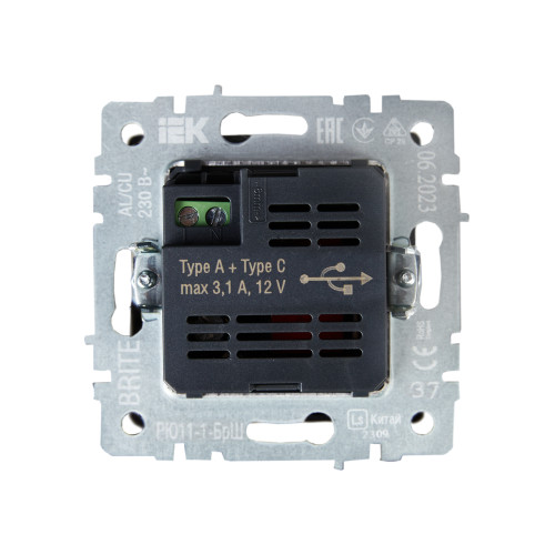 BRITE Розетка USB A+C 18Вт РЮ11-1-БрШ шампань IEK BRITE Розетка USB A+C 18Вт РЮ11-1-БрШ шампань IEK