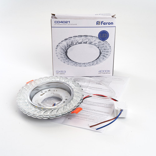 Светильник встраиваемый с белой LED подсветкой Feron CD4021 потолочный GX53 без лампы прозрачный Светильник встраиваемый с белой LED подсветкой Feron CD4021 потолочный GX53 без лампы прозрачный