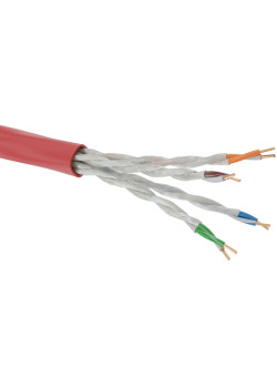 Кабель витая пара, неэкранированный U/UTP, категория 5e, 4 пары (24AWG), однопроволочный (solid), нг(А)-FRHF, внутренний, -25°C - +70°C,красный