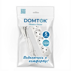 Удлинитель 4х5м с заземл. 16А IP20 3.5кВт ПВС 3х1 бел. DOMTOK 2397