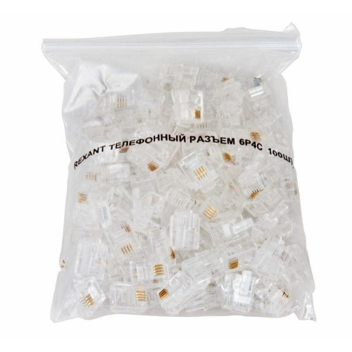 Разъем телефонный RJ-14 6P4C (уп.100шт) Rexant 05-1012 Разъем телефонный RJ-14 6P4C (уп.100шт) Rexant 05-1012